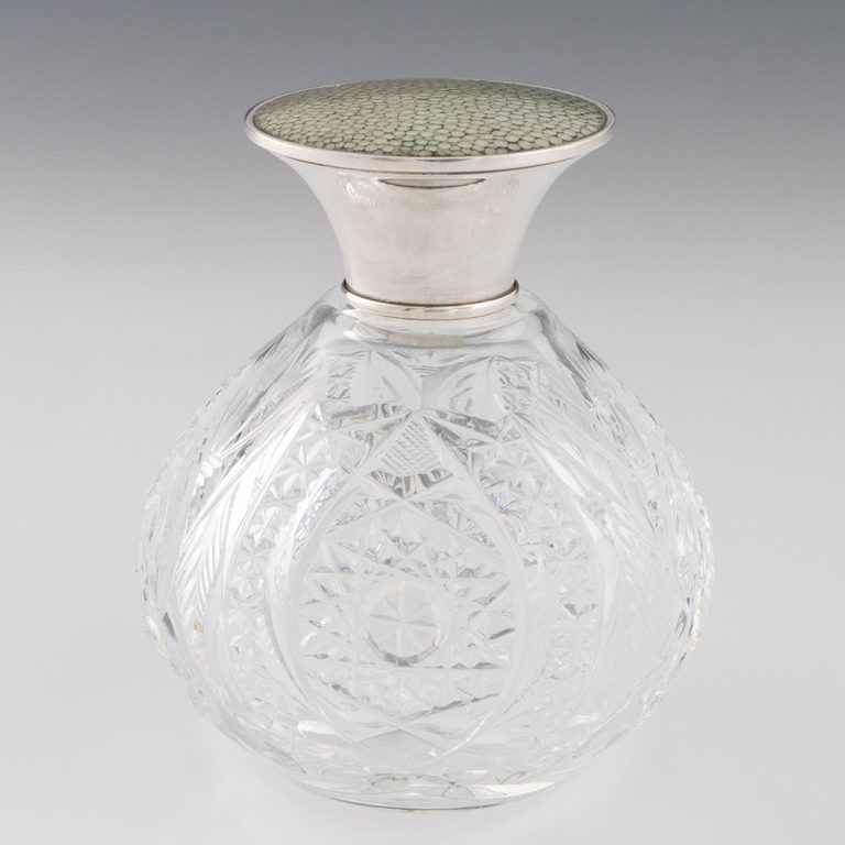 Silver and Cut Glass Scent Bottle with Shagreen c1895