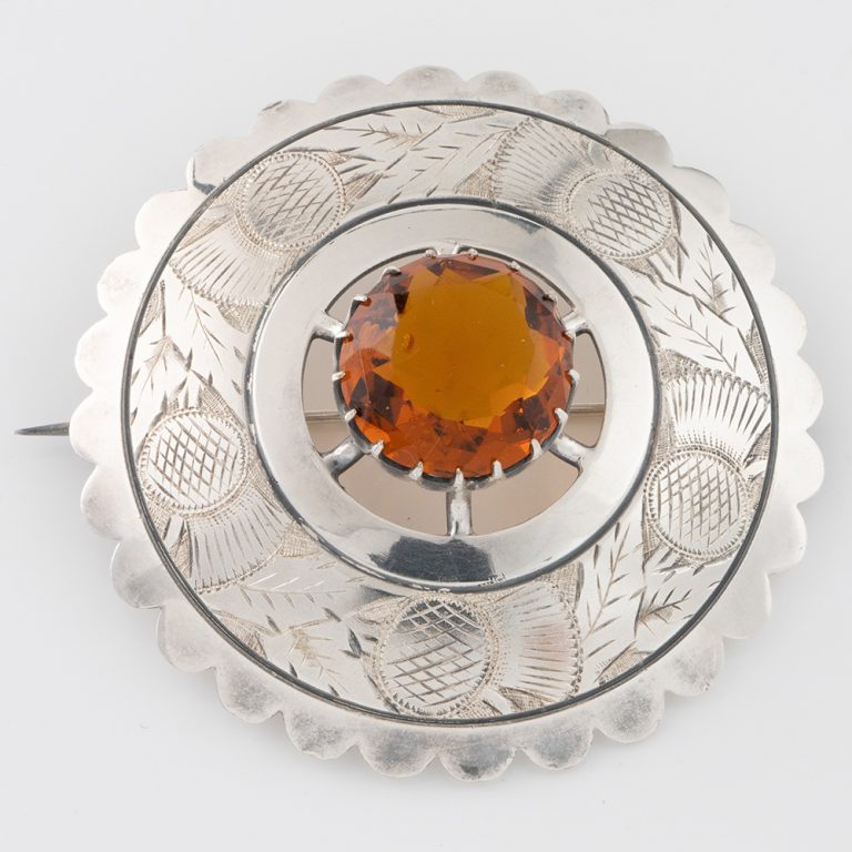 Scottish Silver Brooch - Thistle Engraving and Citrine