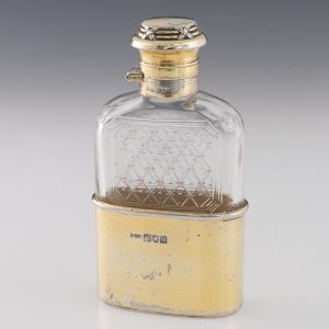 Asprey Silver Gilt and Glass Hip Flask London 1907