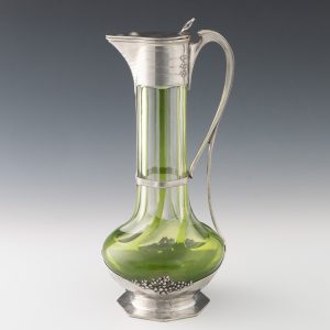 Orivit Art Nouveau Claret Jug - Pewter and Glass c1900