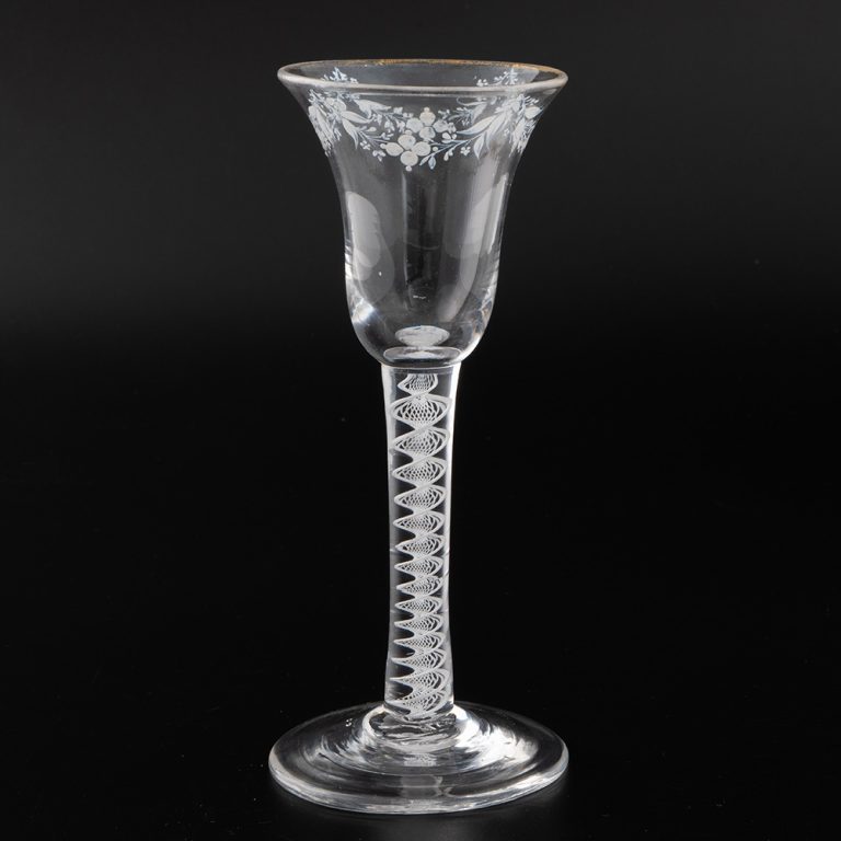 Beilby Enamelled Georgian Wine Glass with Opaque Twist Stem