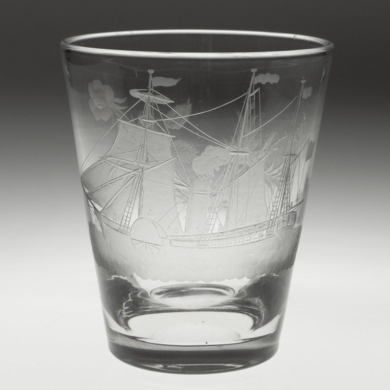 Georgian Tumbler Engraved With Paddle-Wheel Steamship c1830