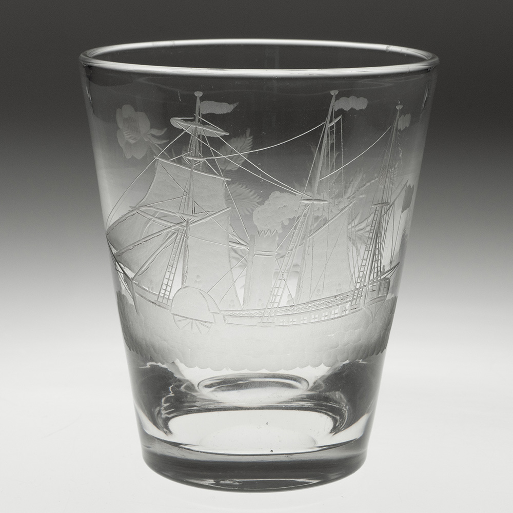 Georgian Tumbler Engraved With Paddle-Wheel Steamship c1830 Georgian Tumbler Engraved With Paddle-Wheel Steamship c1830