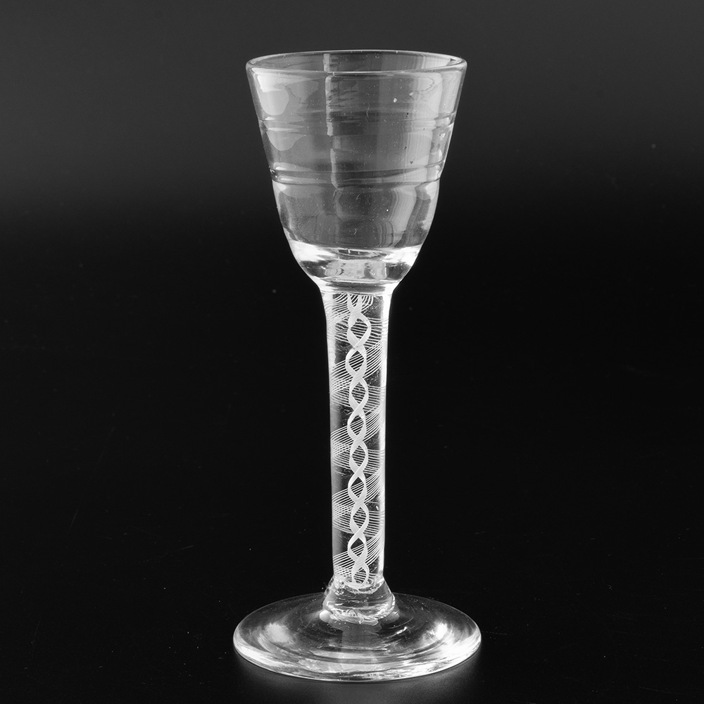 Georgian Glass with Lynn Rings Opaque Twist Stem c1760