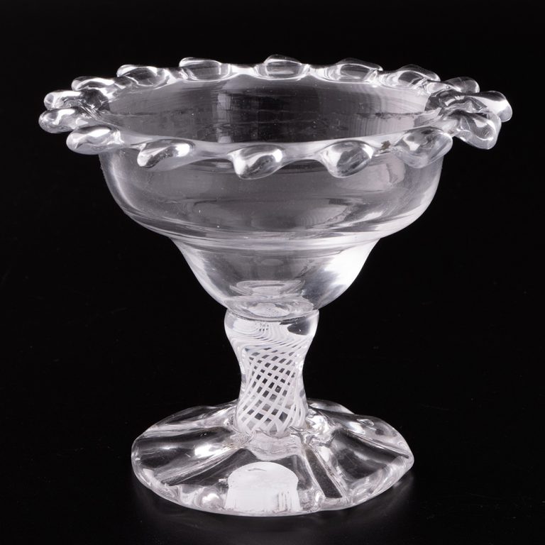 Dog Tooth Georgian Sweetmeat Glass Opaque Twist Stem c1760