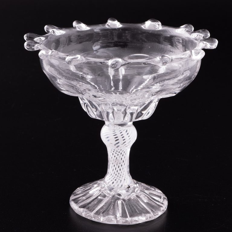 Dog Tooth Georgian Sweetmeat Glass Opaque Twist Stem c1760